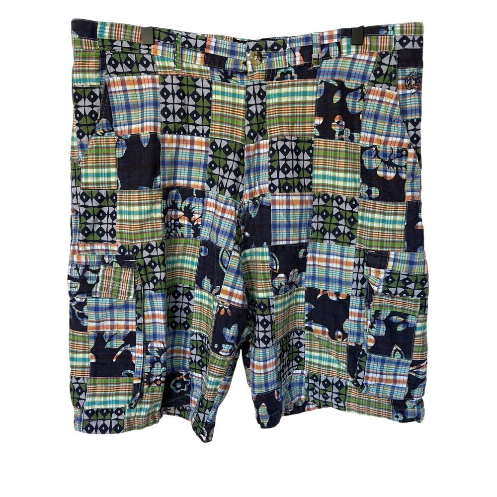 Phat Farm Mens Y2K Madras Style Patch Work Cargo Shorts size 38